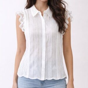 Timeless Cotton Eyelet Lace Button-front Blouse